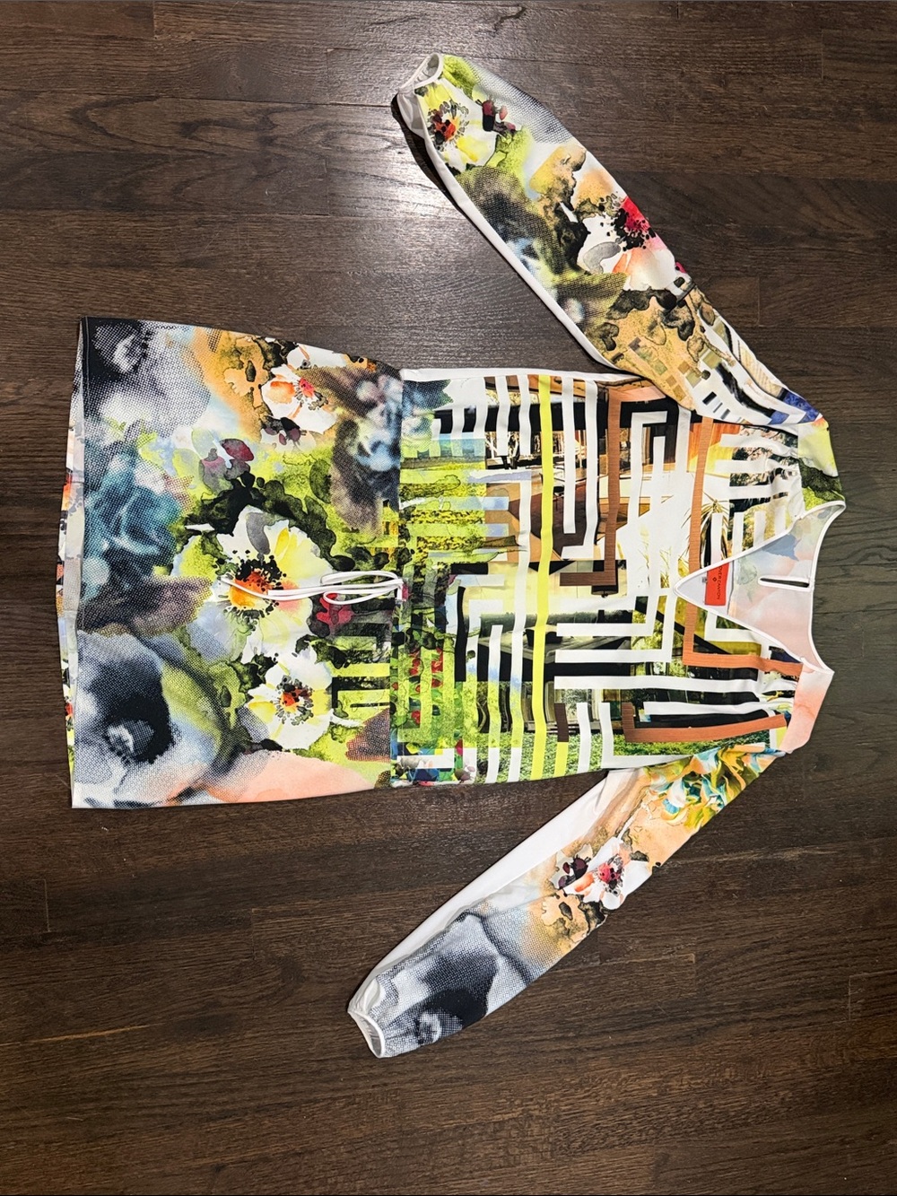 Womens Multicolor Floral & Geometric Long-Sleeve dress size small